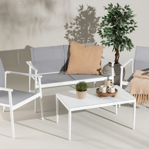 Salon de jardin aluminium blanc gris Paola
