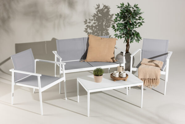 Salon de jardin aluminium blanc gris Paola