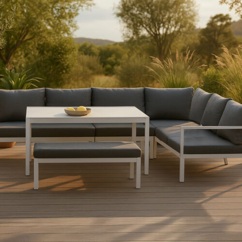 Salon de jardin en aluminium blanc gris Tizzio