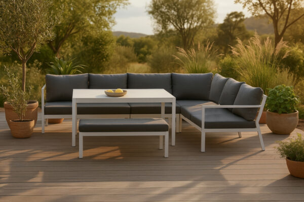 Salon de jardin en aluminium blanc gris Tizzio