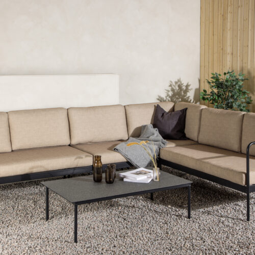 Salon de jardin d'angle acier beige noir Parna
