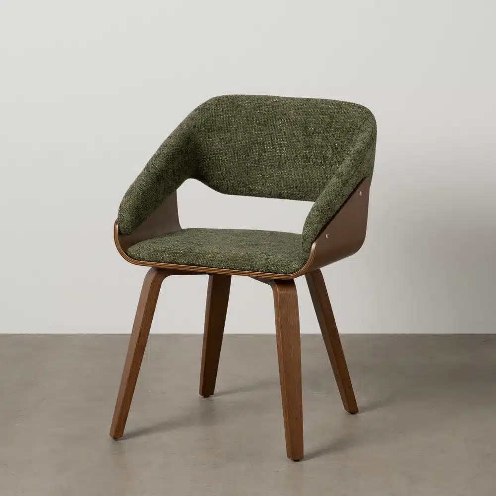 Chaise tissu vert pied bois foncé Oslo Ixia
