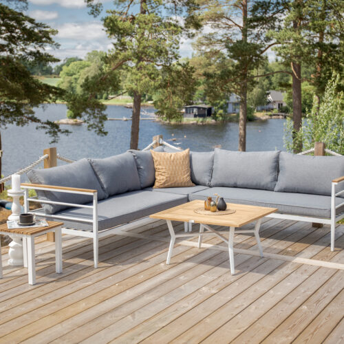 Salon de jardin angle aluminium blanc gris Mexico
