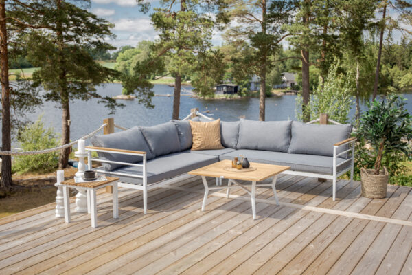 Salon de jardin angle aluminium blanc gris Mexico