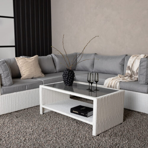 Salon de jardin d'angle aluminium blanc gris Zaddi