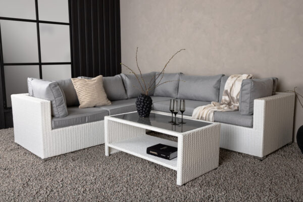 Salon de jardin d'angle aluminium blanc gris Zaddi