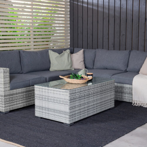 Salon de jardin d'angle rotin gris Vedicci