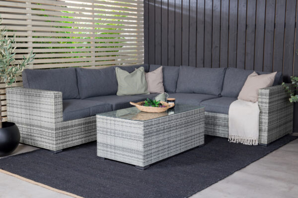 Salon de jardin d'angle rotin gris Vedicci