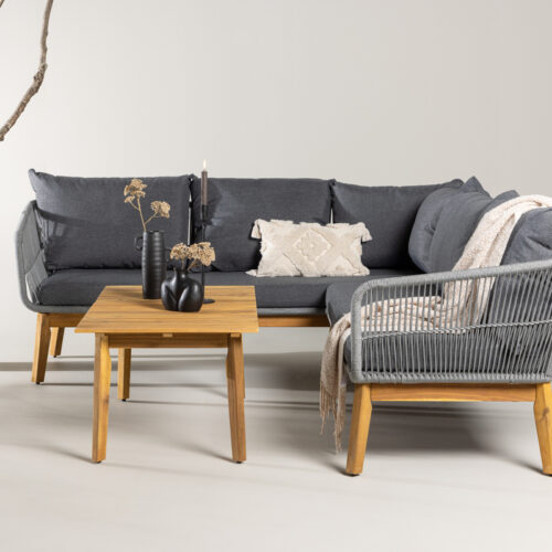 Salon de jardin gris corde bois acacia Tedy