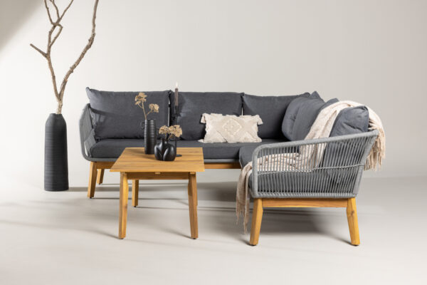 Salon de jardin gris corde bois acacia Tedy