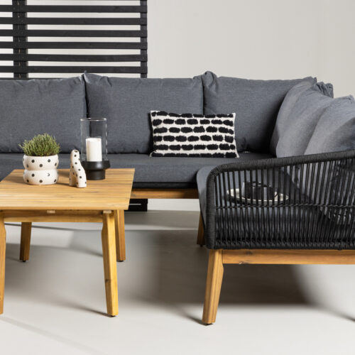 Salon de jardin noir corde bois acacia Tedy