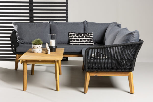 Salon de jardin noir corde bois acacia Tedy