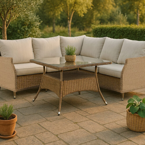 Salon de jardin beige naturel rotin Vladda