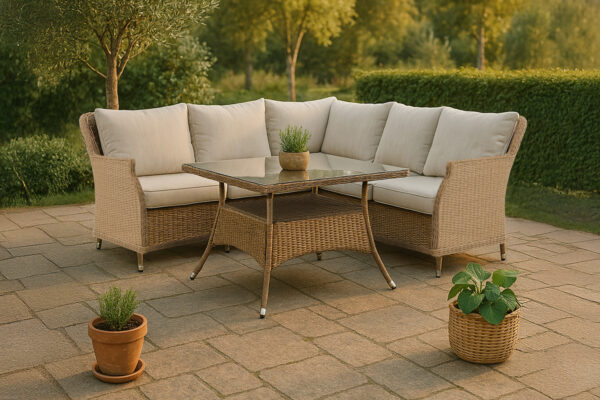 Salon de jardin beige naturel rotin Vladda