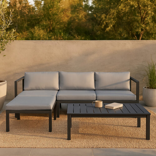 Salon de jardin en aluminium noir et gris Mador