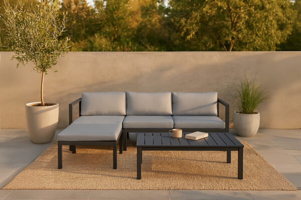 Salon de jardin en aluminium noir et gris Mador