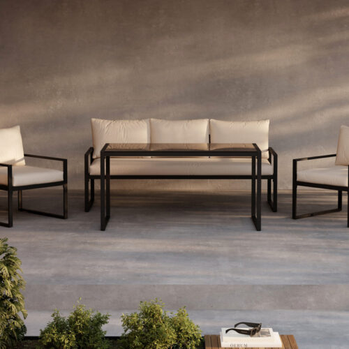 Salon de jardin en acier noir beige Rico