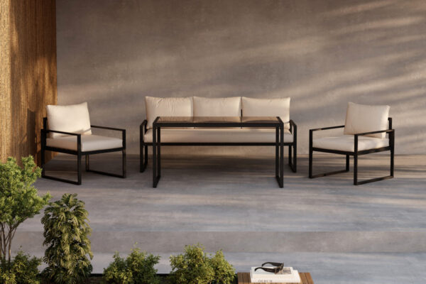 Salon de jardin en acier noir beige Rico