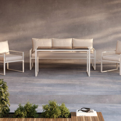 Salon de jardin en acier beige Rico