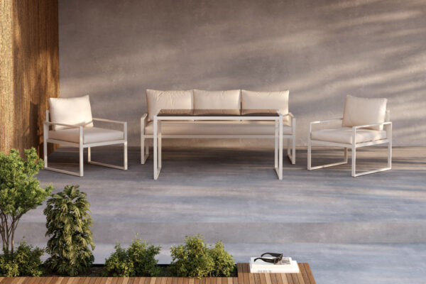 Salon de jardin en acier beige Rico