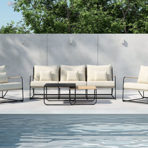 Salon de jardin en acier noir beige Mazzani