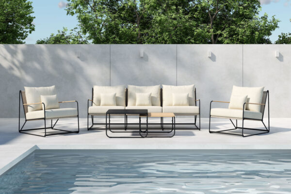 Salon de jardin en acier noir beige Mazzani