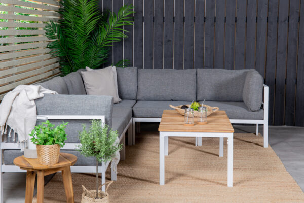 Salon de jardin d'angle aluminium blanc gris Xanig