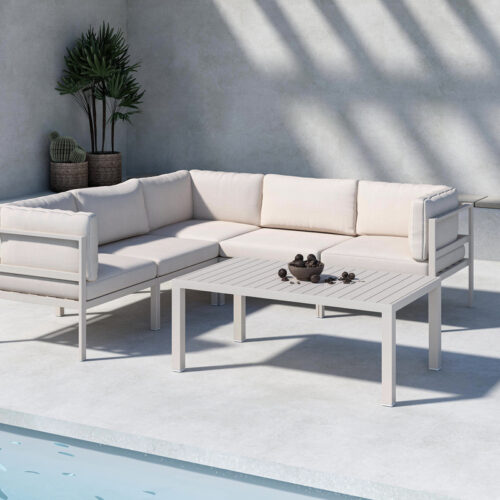 Salon jardin modulable d’angle aluminium beige Saddi 5 places