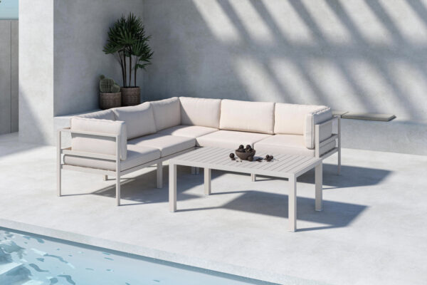 Salon jardin modulable d’angle aluminium beige Saddi 5 places
