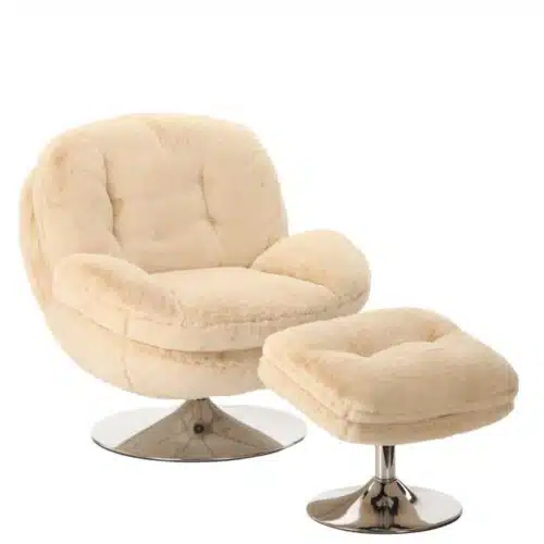 Fauteuil Memento Fourrure Blanc Athezza avec repose pied