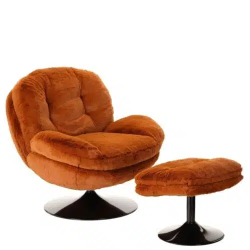 Fauteuil Memento Fourrure Orange Brûlé Athezza avec repose pied