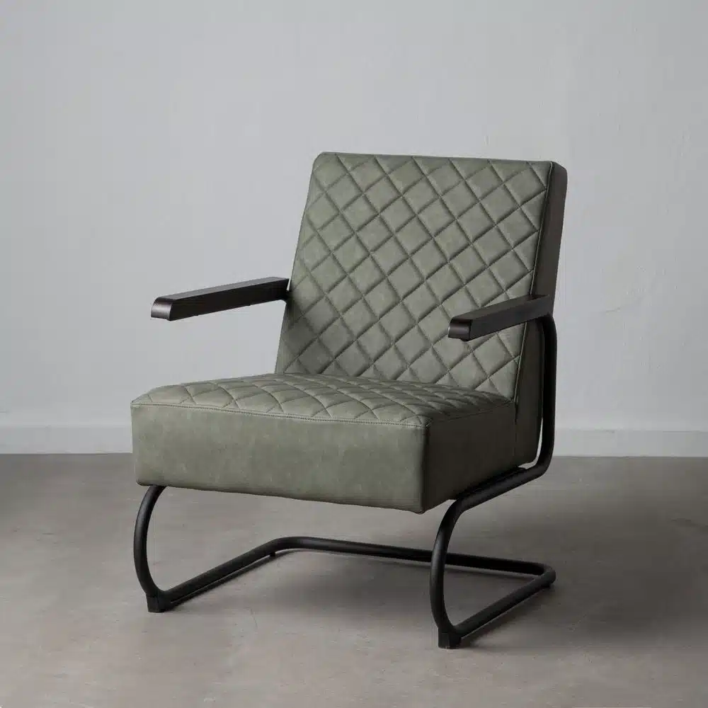 Fauteuil similicuir vert métal noir Ixia - 600378
