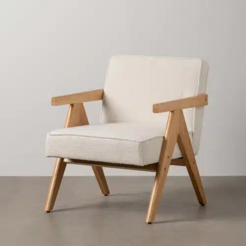 Fauteuil tissu Fauteuil bouclette blanc bois hévéa Ixia - 611283