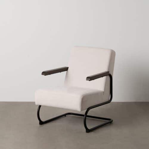 Fauteuil tissu chenille beige métal Ixia - 613466