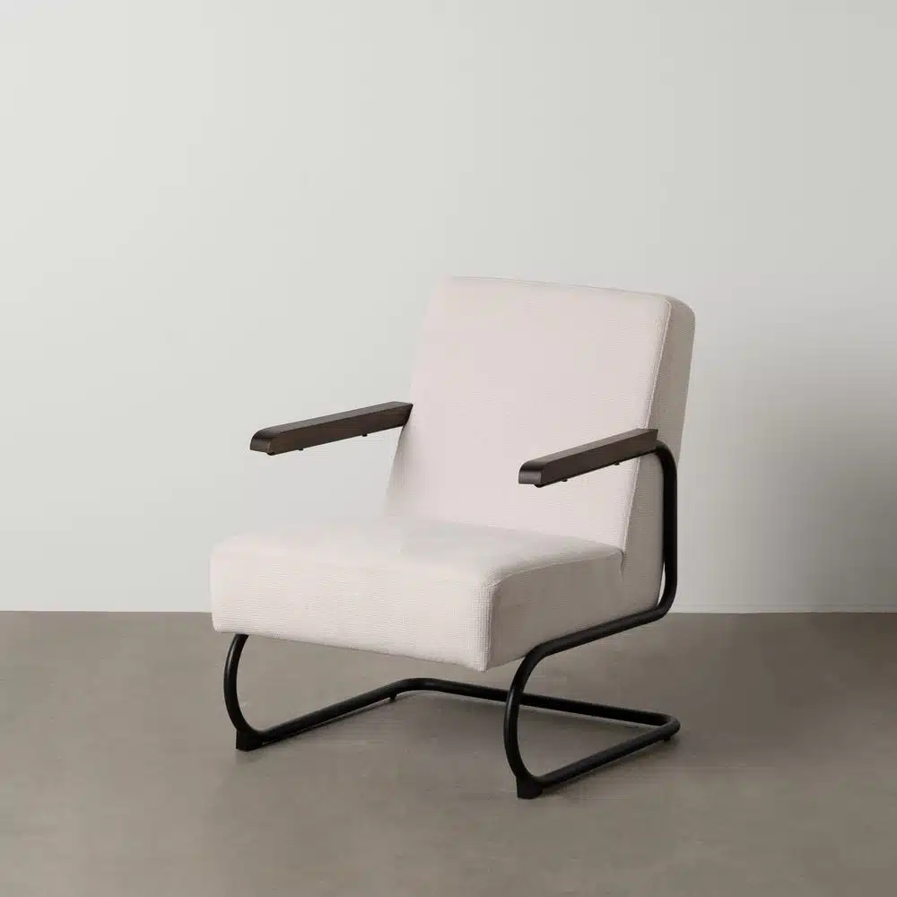 Fauteuil tissu chenille beige métal Ixia - 613466