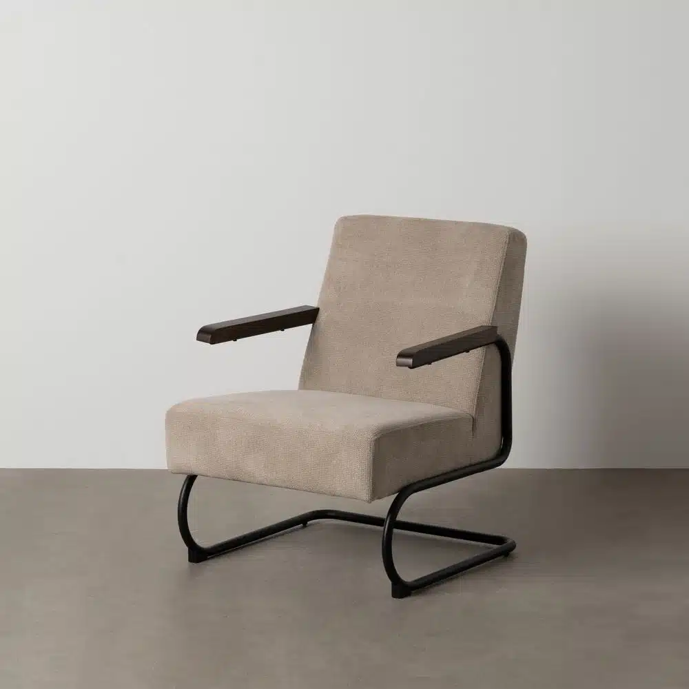 Fauteuil tissu chenille taupe métal Ixia - 613473