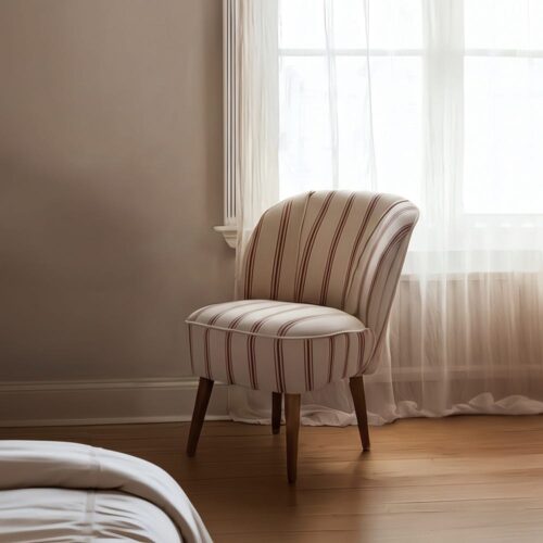 Fauteuil rayures beige terracotta bois hévéa Ixia - 614511