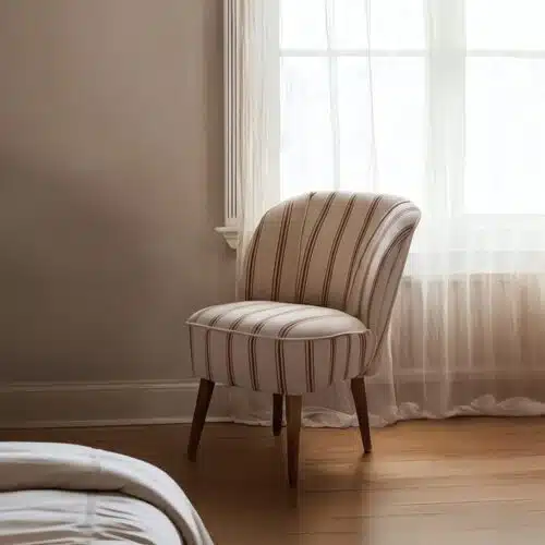 Fauteuil tissu Fauteuil rayures beige terracotta bois hévéa Ixia - 614511