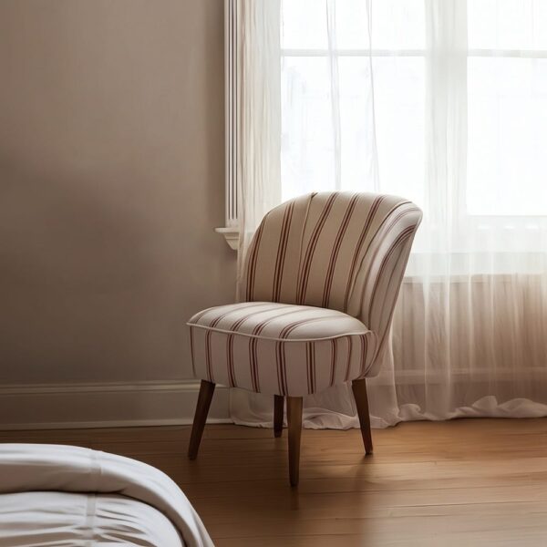 Fauteuil rayures beige terracotta bois hévéa Ixia - 614511