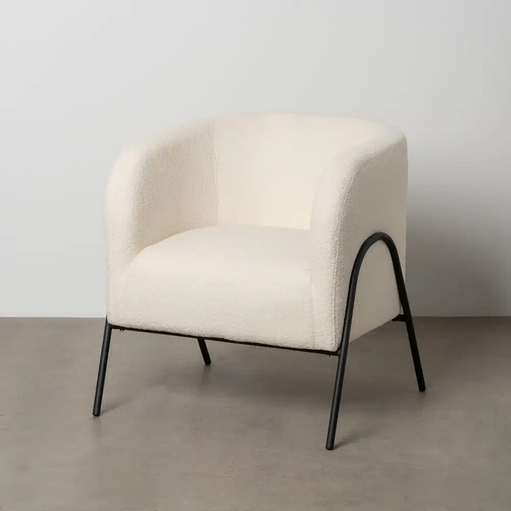 Fauteuil bouclette blanc métal Ixia - 614514