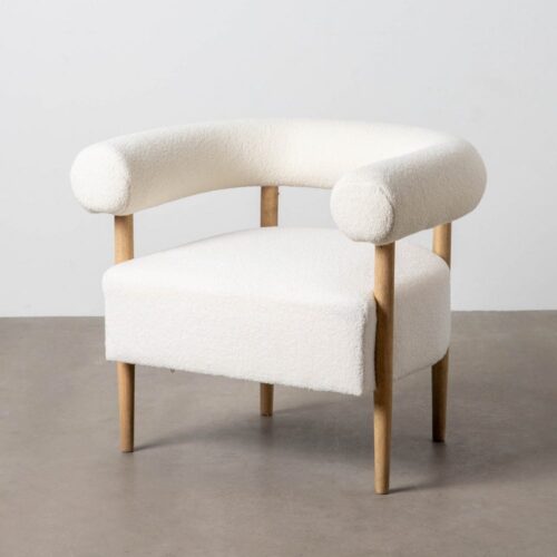 Fauteuil bouclette beige bois Ixia - 615247
