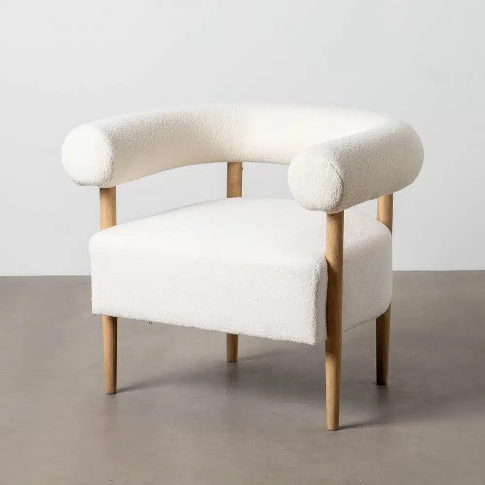 Fauteuil bouclette beige bois Ixia - 615247