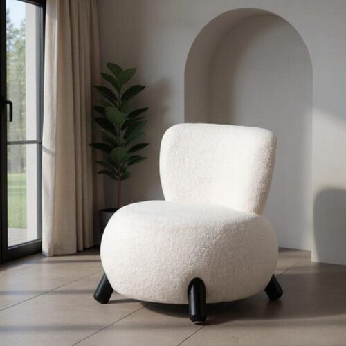 Fauteuil contemporain bouclette blanc noir Ixia - 615249