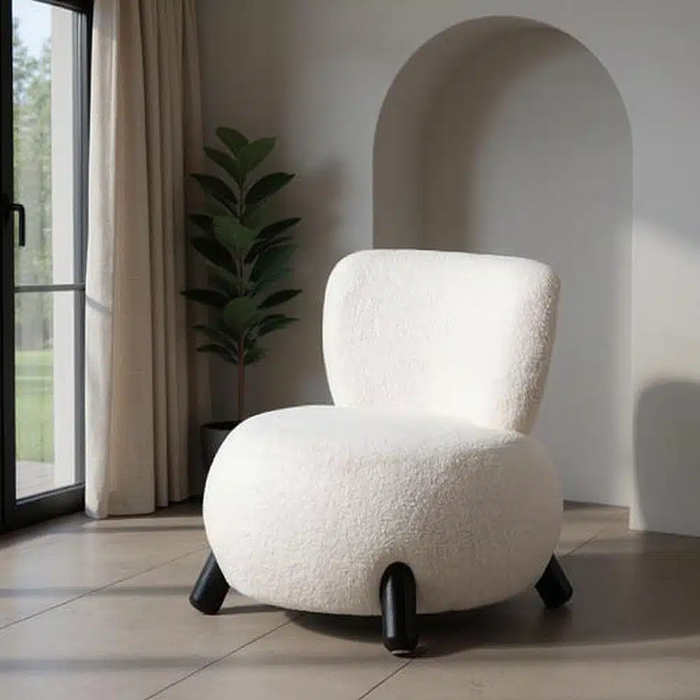 Fauteuil contemporain bouclette blanc noir Ixia - 615249