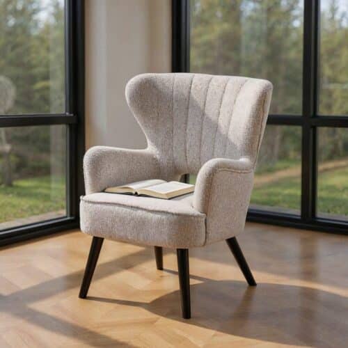 Fauteuil tissu marbré écru pied bois Ixia - 615250