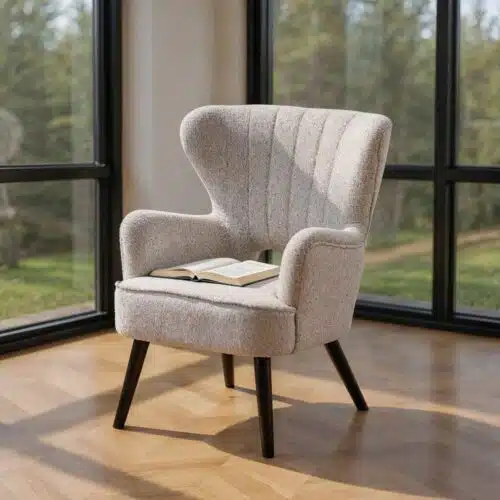 Fauteuil tissu Fauteuil tissu marbré écru pied bois Ixia - 615250