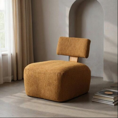 Fauteuil marbré tissu moutarde bois Ixia Lady - 615254