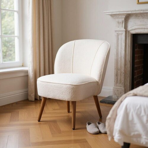 Fauteuil bouclette beige bois Ixia - 615282