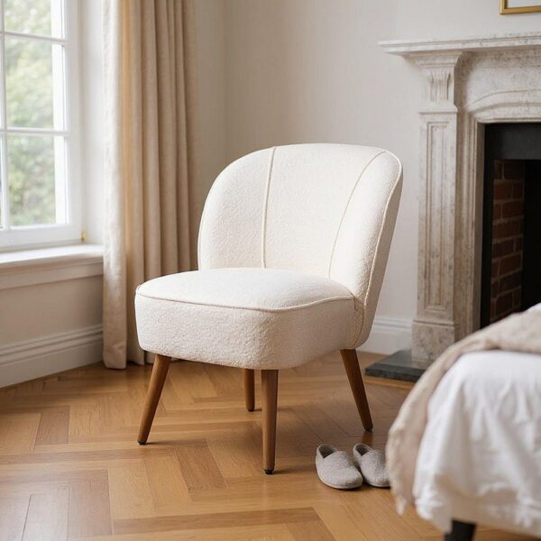 Fauteuil bouclette beige bois Ixia - 615282