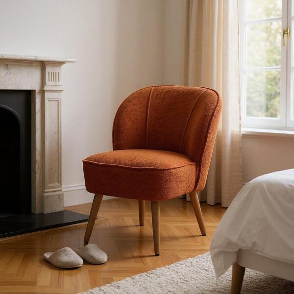 Fauteuil bouclette terracotta bois Ixia - 615283